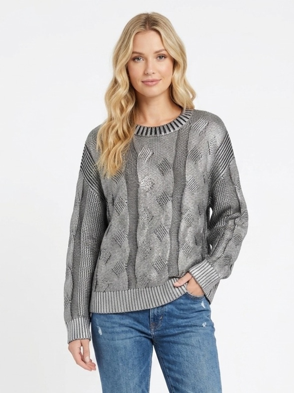 Pistola Everly Metallic Cable Knit Sweater Gilded Midnight L